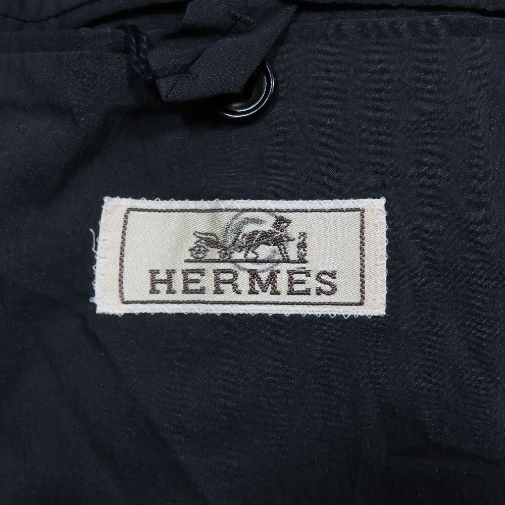 Hermes Nylon Stretch Terre Jacket Blue Leather Long Sleeve 50 Navy