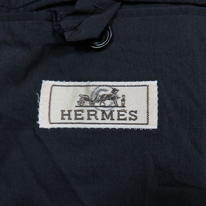 Hermes Nylon Stretch Terre Jacket Blue Leather Long Sleeve 50 Navy