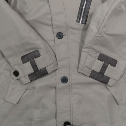 Hermes Lambskin Leather Trim Dead Coat Military Long Knit Cara Outer 46 Beige