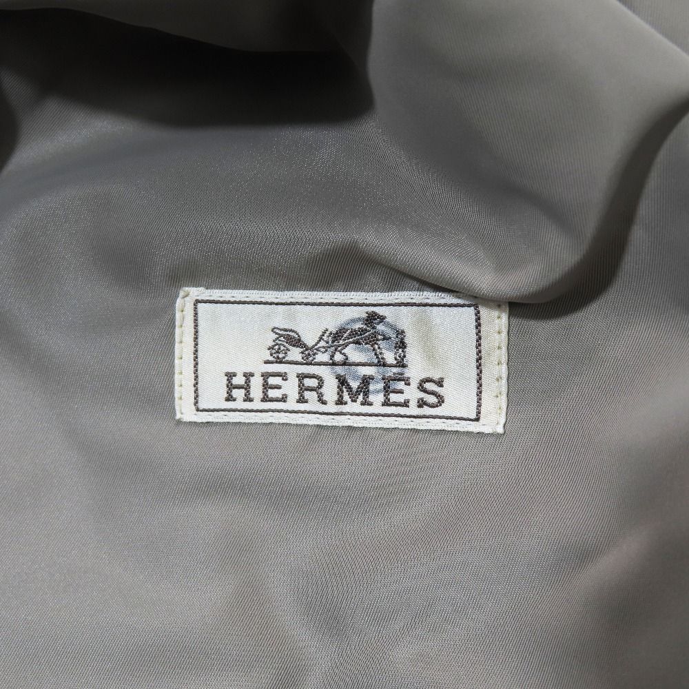 Hermes Lambskin Leather Trim Dead Coat Military Long Knit Cara Outer 46 Beige