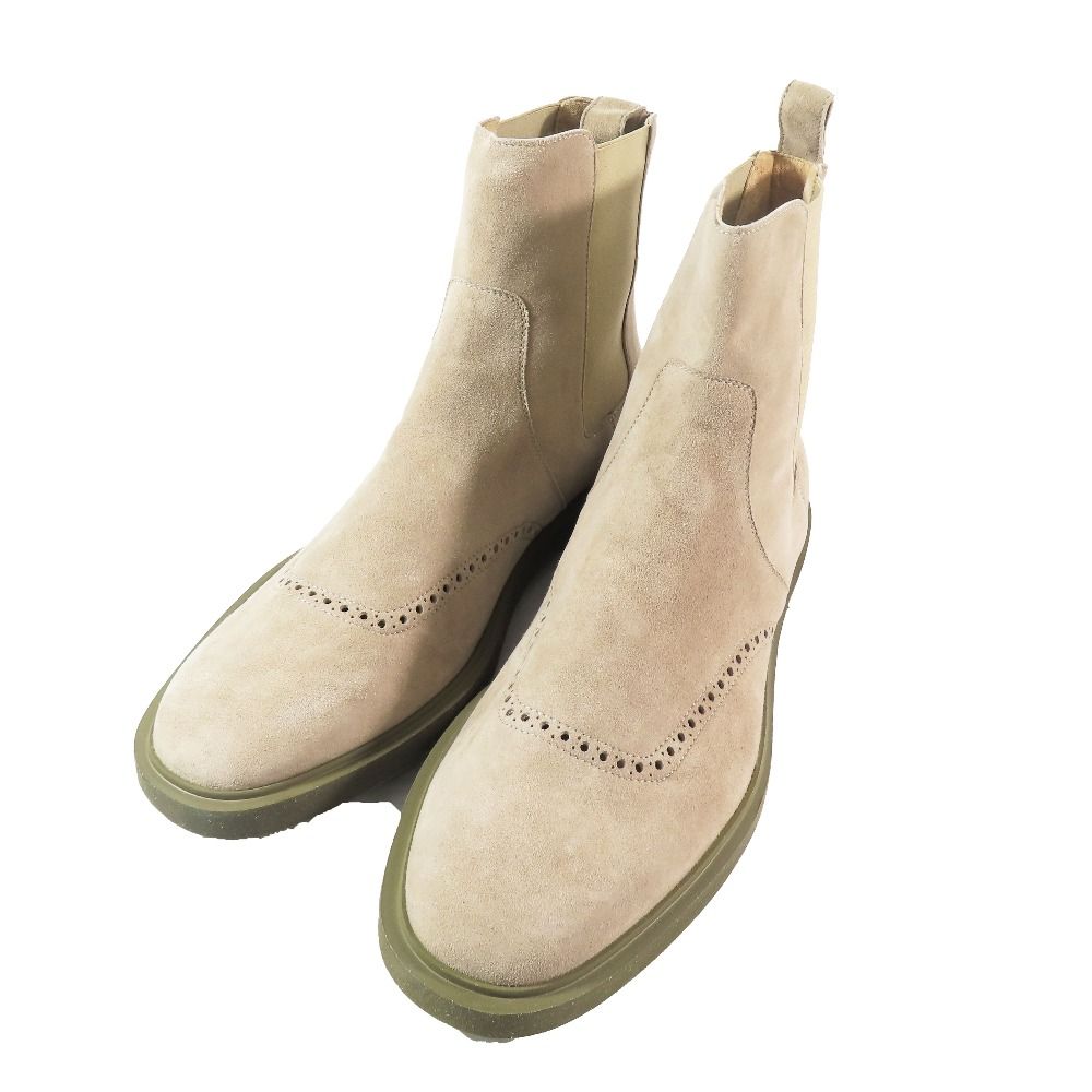 Hermes Suede Vovelore Leather Side Gore Boots Chelsea Short Shoes 44 Beige