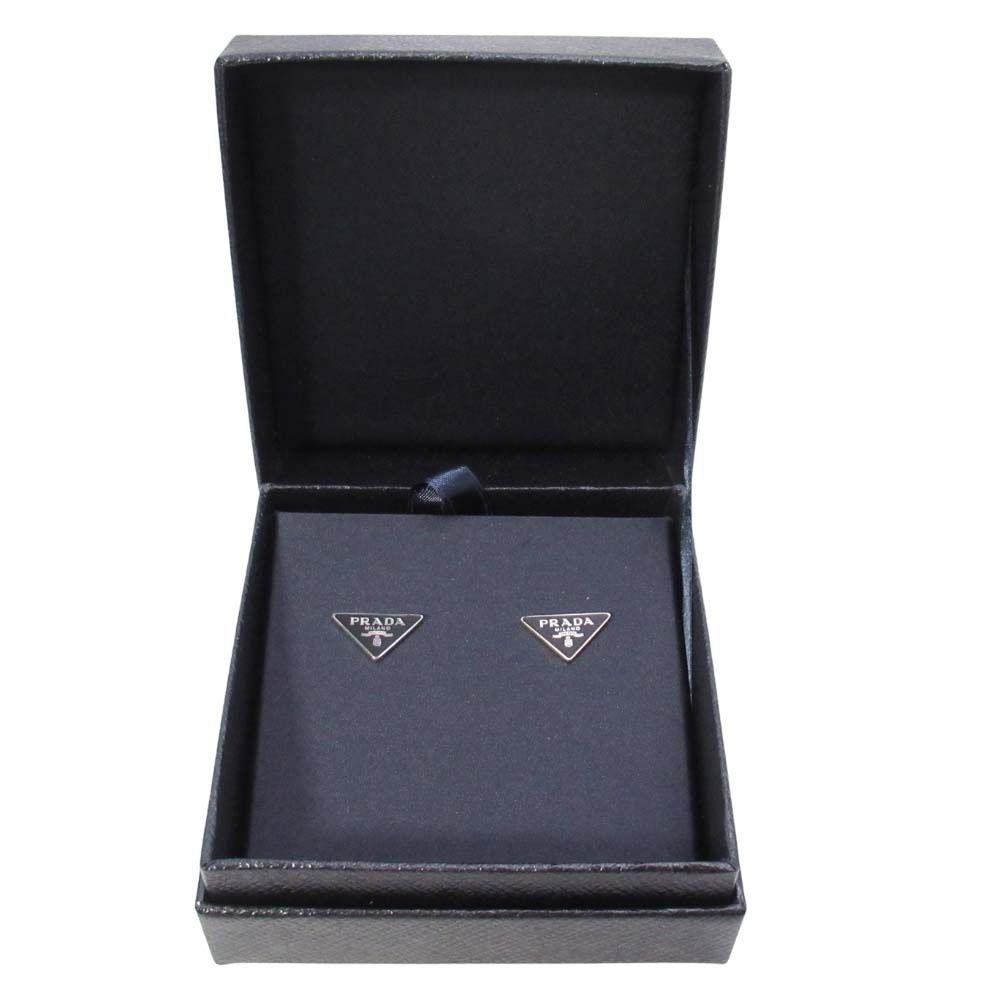 Prada Triangle Logo Stud Earrings Plate Black