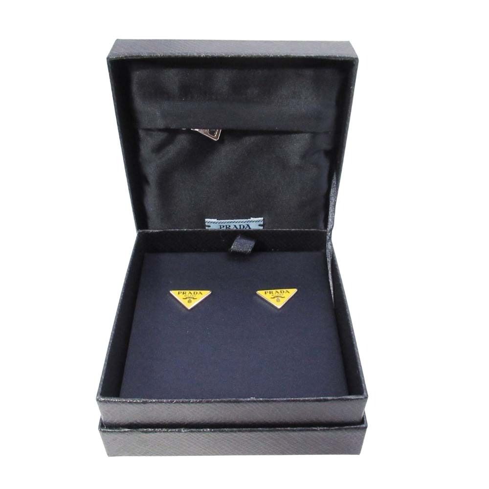 Prada Triangle Logo Stud Earrings Plate Yellow