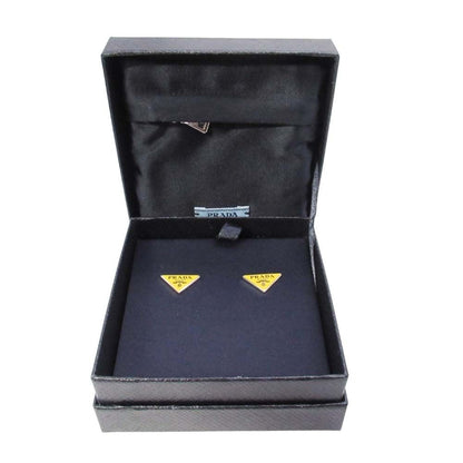 Prada Triangle Logo Stud Earrings Plate Yellow