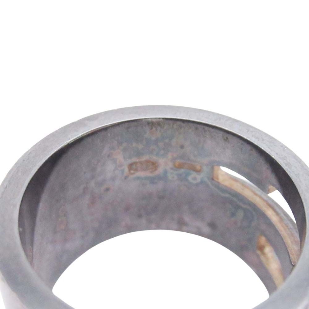 Gucci Black Coating Wide Ring 925 Cutout Logo Silver