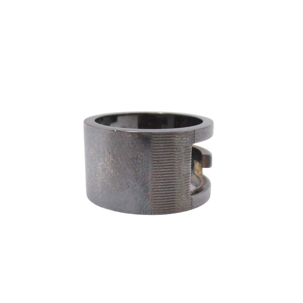 Gucci Black Coating Wide Ring 925 Cutout Logo Silver