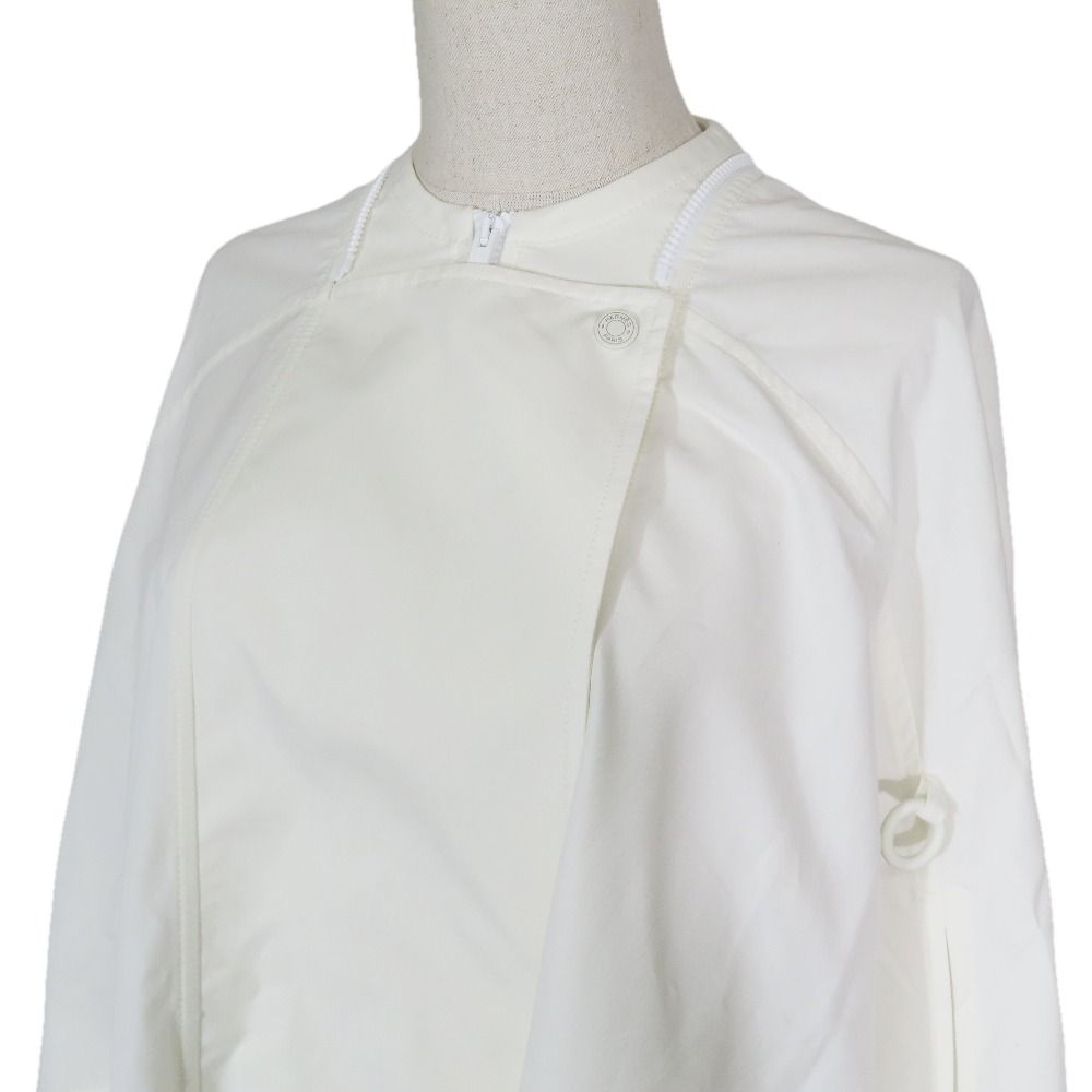 Hermes Poncho Cape Coat Jacket Long Nylon Switch Cotton 34 White