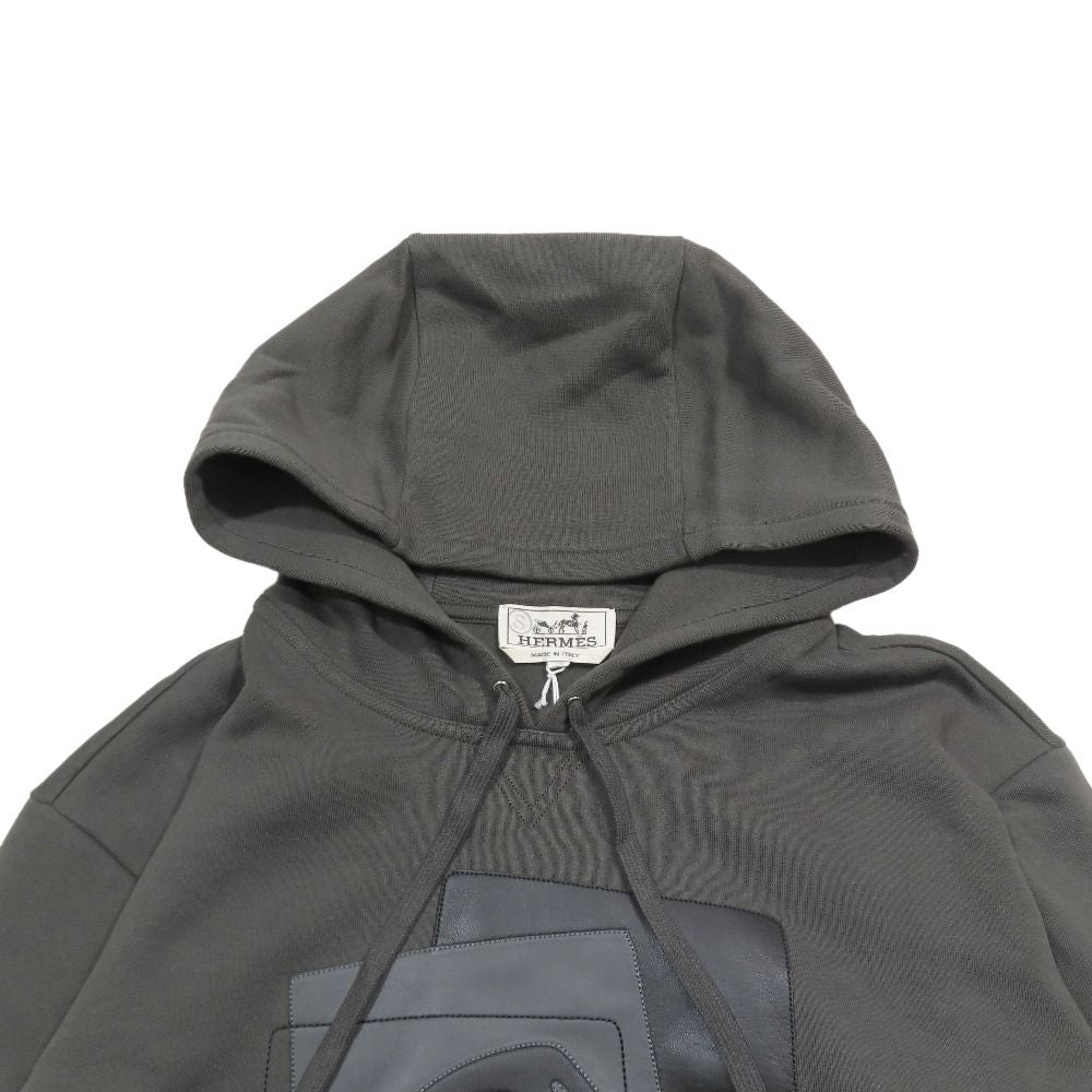 Hermes Etriers Decales Armor Detail Leather Patch Hoodie Sweatshirt Brushed
