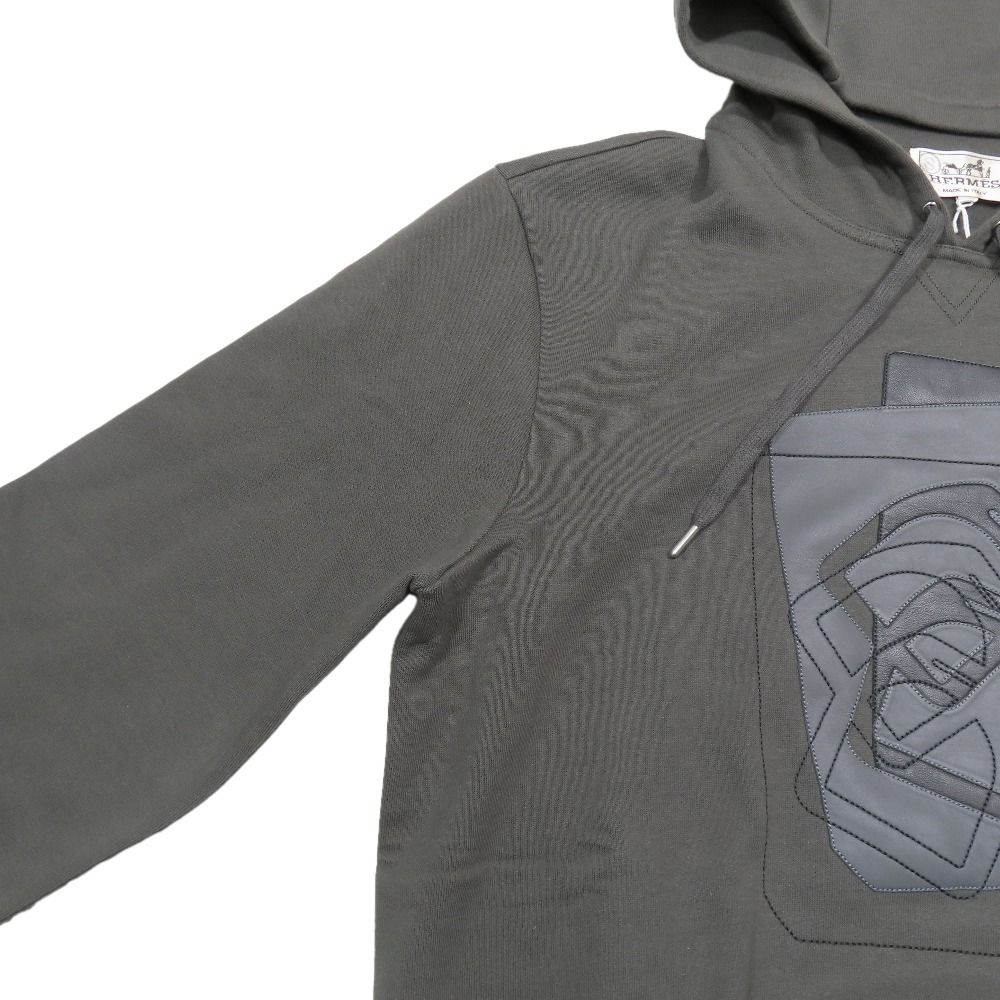 Hermes Etriers Decales Armor Detail Leather Patch Hoodie Sweatshirt Brushed