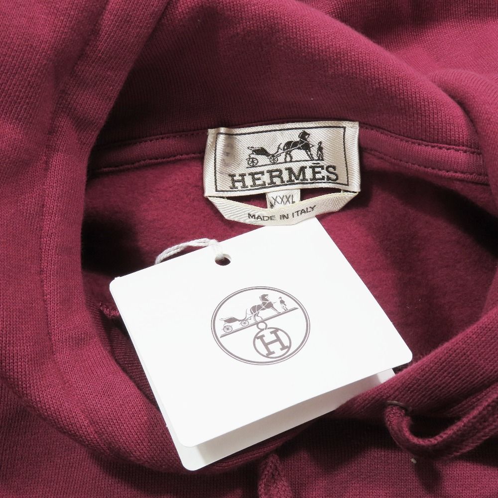 Hermes Etriers Decales Armor de Carre Leather Patch Hoodie Brushed Lining Wine