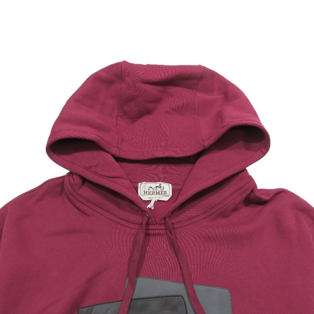 Hermes Etriers Decales Armor de Carre Leather Patch Hoodie Brushed Lining Wine