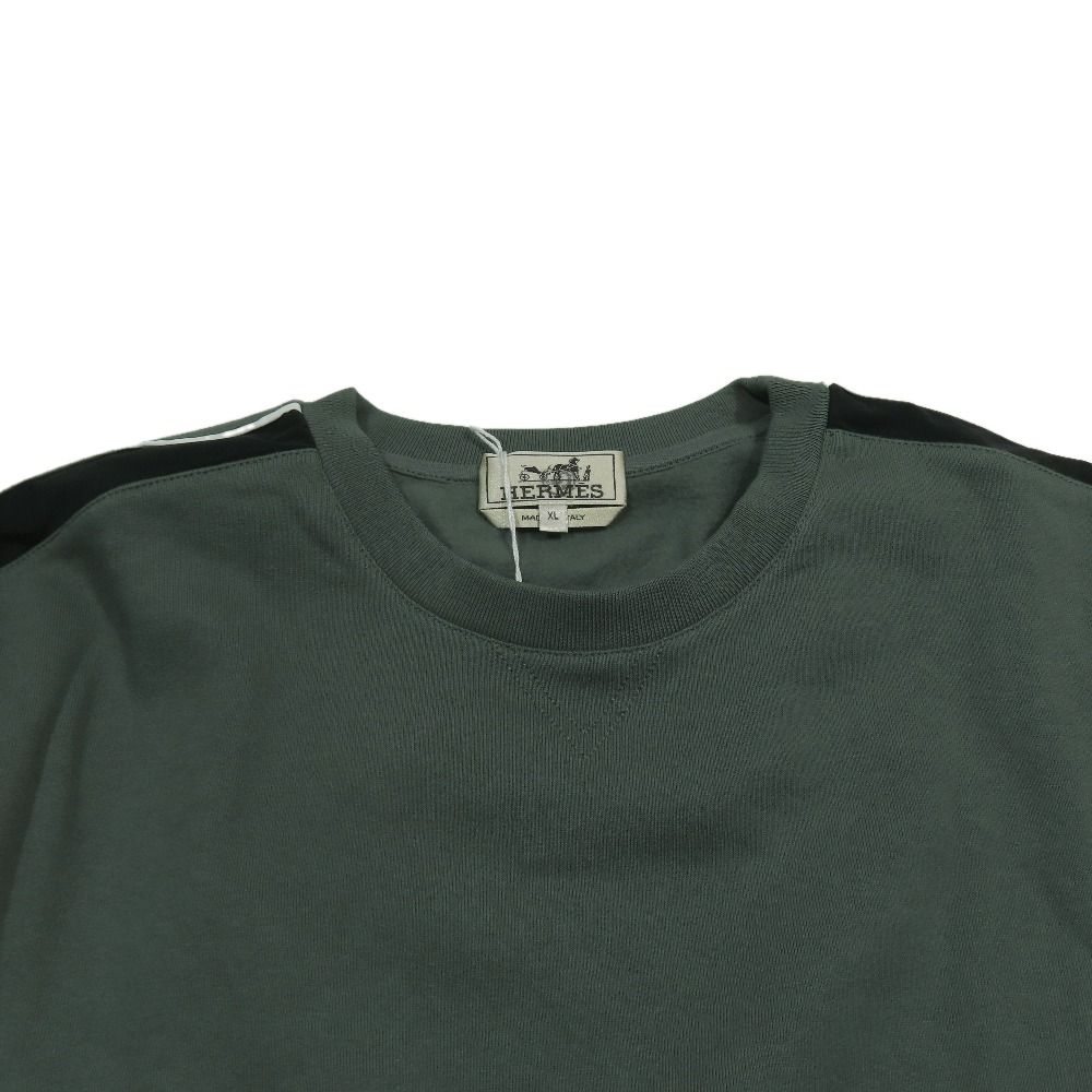 Hermes Run Sweatshirt Shirt Hline Brushed Lining Top Side Line XL Dark Green