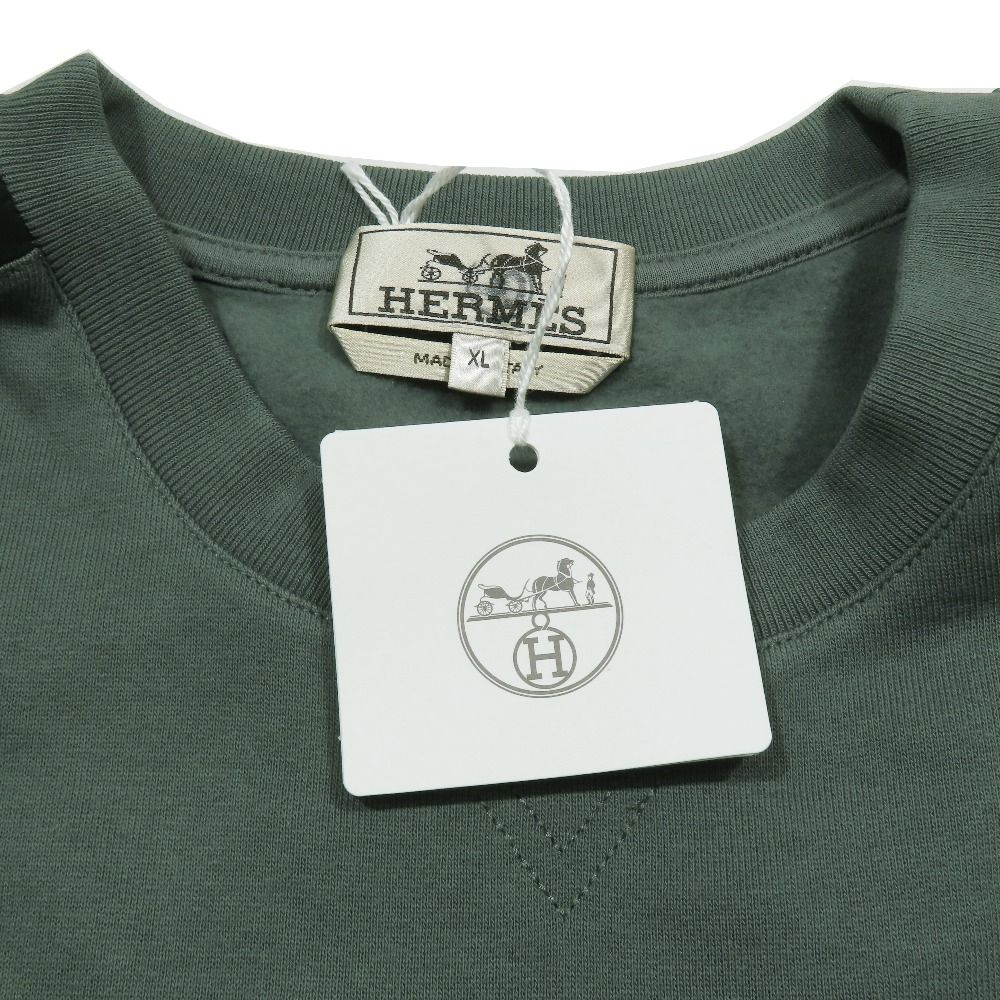 Hermes Run Sweatshirt Shirt Hline Brushed Lining Top Side Line XL Dark Green