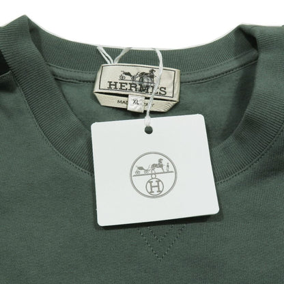 Hermes Run Sweatshirt Shirt Hline Brushed Lining Top Side Line XL Dark Green