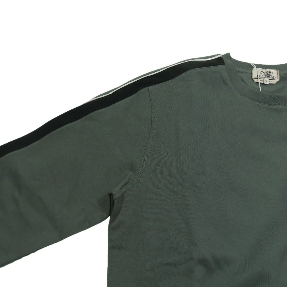 Hermes Run Sweatshirt Shirt Hline Brushed Lining Top Side Line XL Dark Green