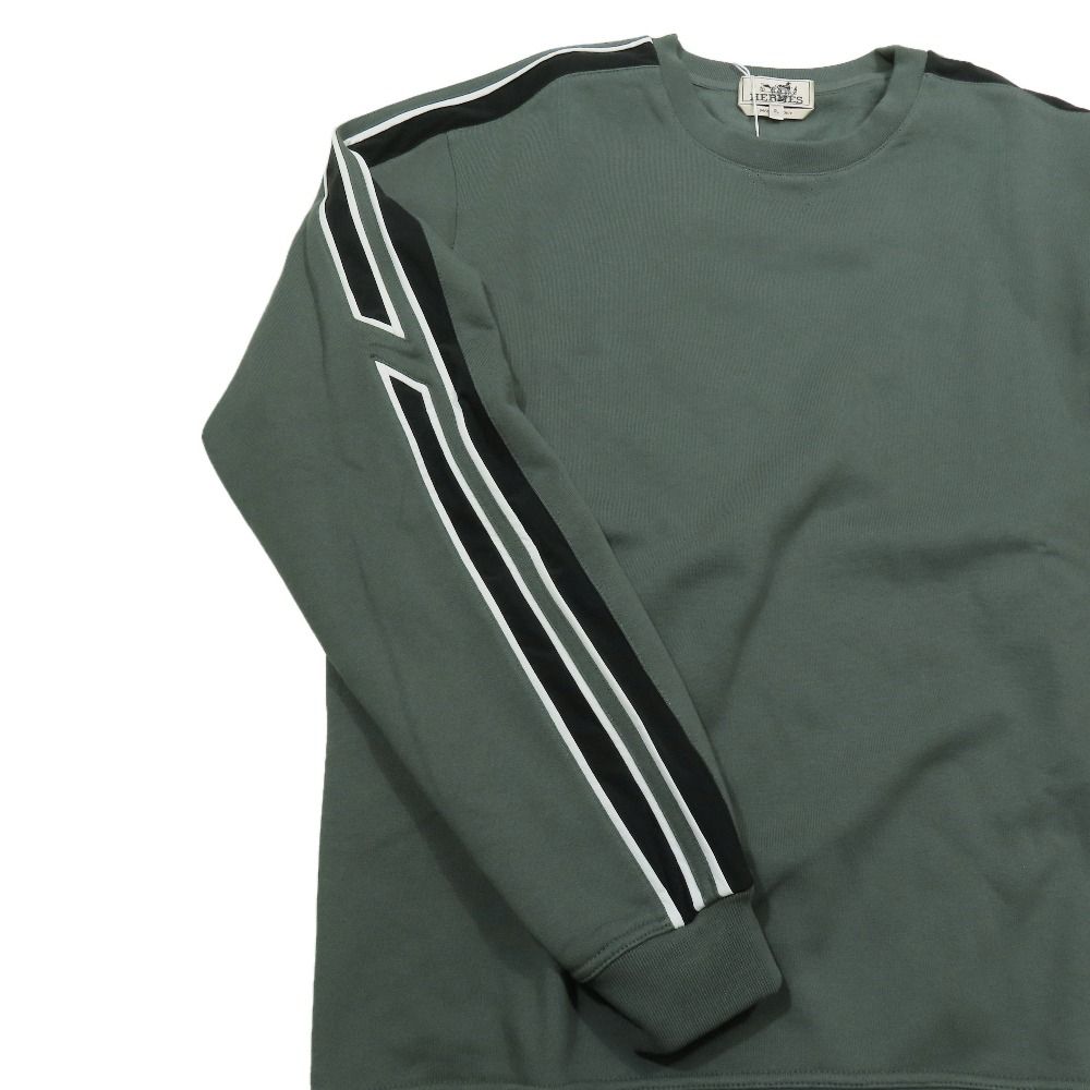 Hermes Run Sweatshirt Shirt Hline Brushed Lining Top Side Line XL Dark Green
