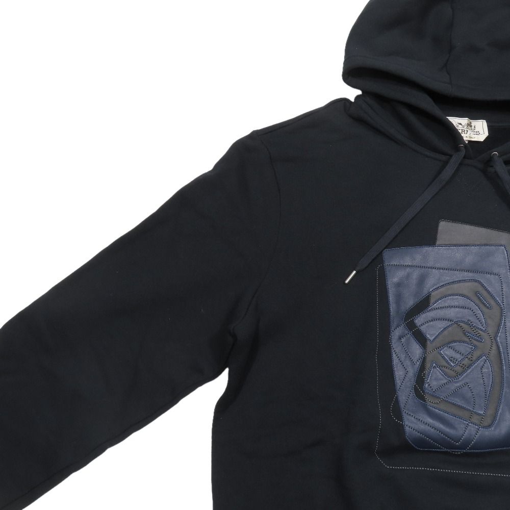 Hermes Etriers Decales Armor Detail Leather Patch Hoodie Sweatshirt Brushed