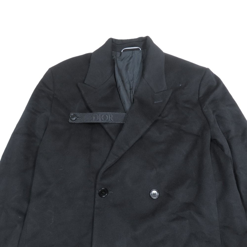Dior Homme Fall Double Breasted Chesterfield Coat Logo Strap Long Cashmere 48