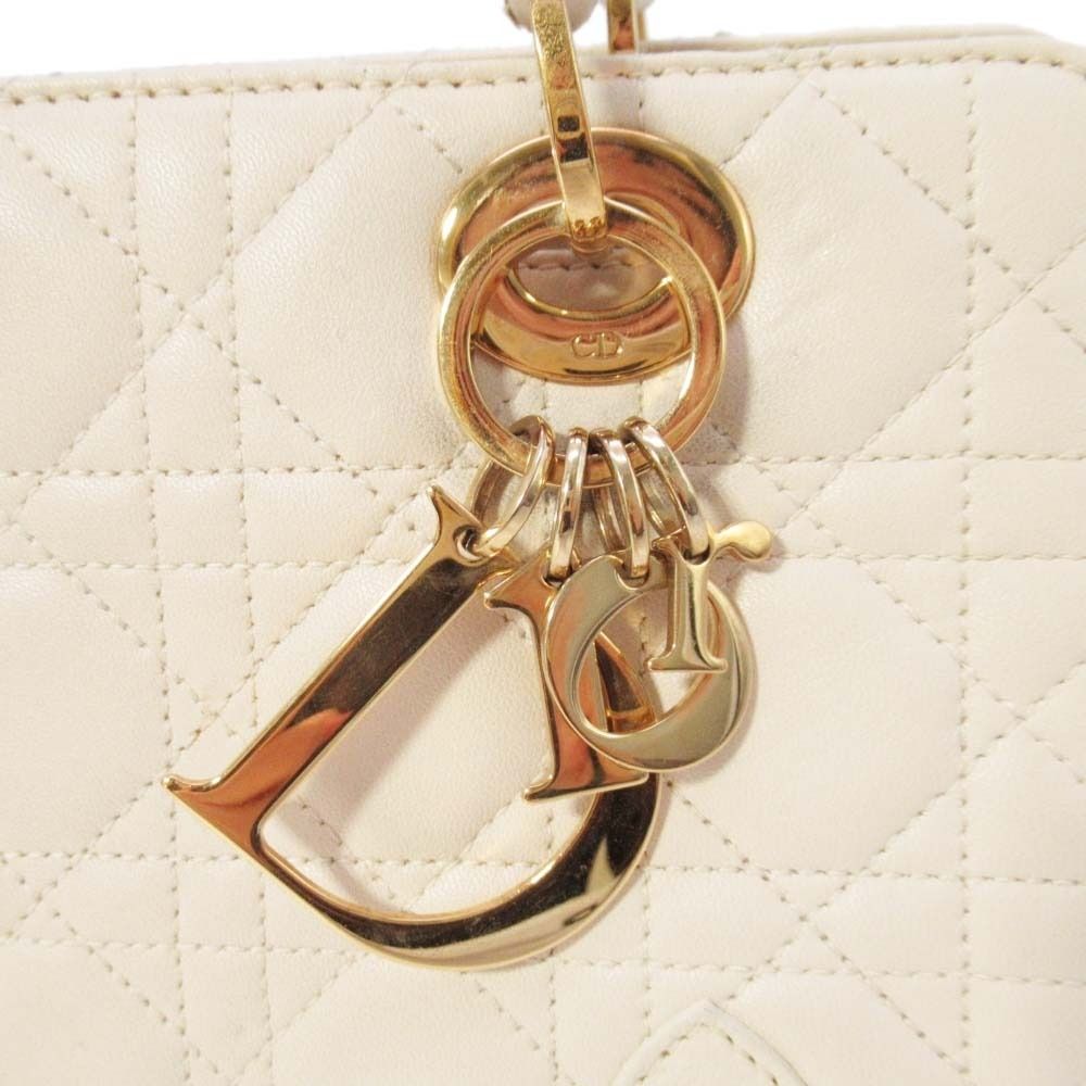Dior Horizontal Lady Handbag Logo Charm Cannage Bag Beige