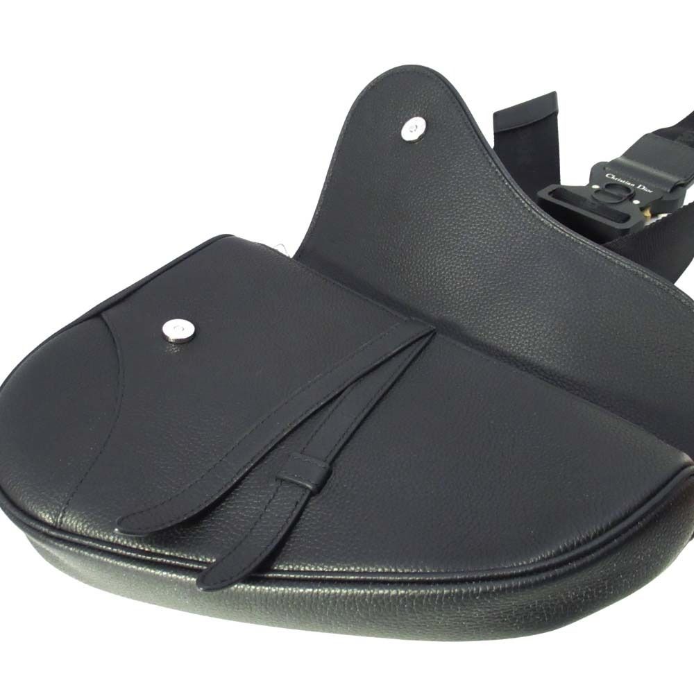 Dior Saddle Bag Crossbody Gray Calfskin Purse Black
