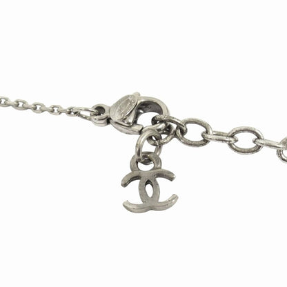 Chanel Heart CC Logo Necklace Vintage Silver White