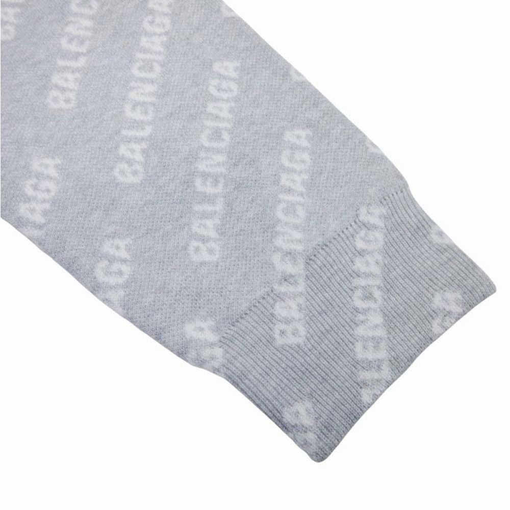 Balenciaga Multi Logo Allover Round Knit Sweater XS Gray