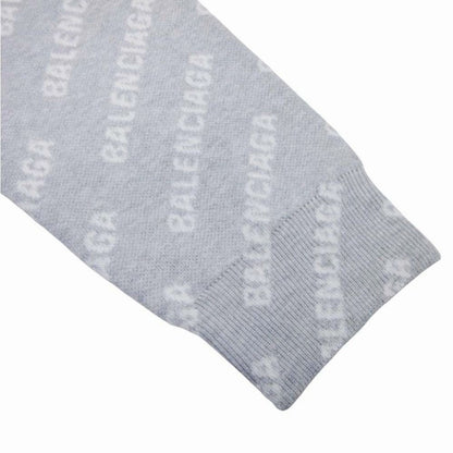 Balenciaga Multi Logo Allover Round Knit Sweater XS Gray
