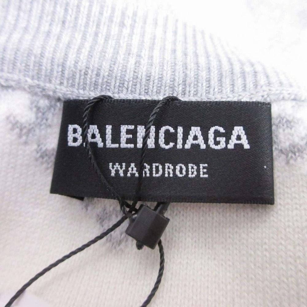 Balenciaga Multi Logo Allover Round Knit Sweater XS Gray