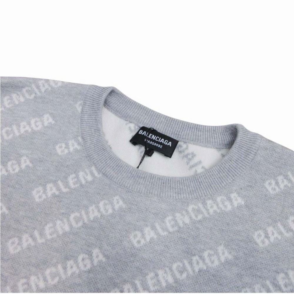 Balenciaga Multi Logo Allover Round Knit Sweater XS Gray