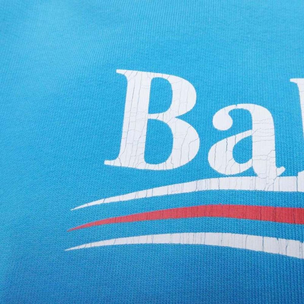 Balenciaga Political Campaign Logo Print Hoodie Sweatshirt M Blue