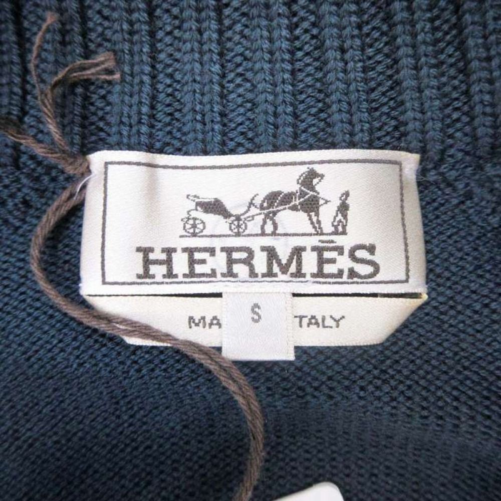 Hermes Pattern Quilted Jacket Knit Contrast Zip Up S Navy