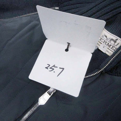 Hermes Pattern Quilted Jacket Knit Contrast Zip Up S Navy