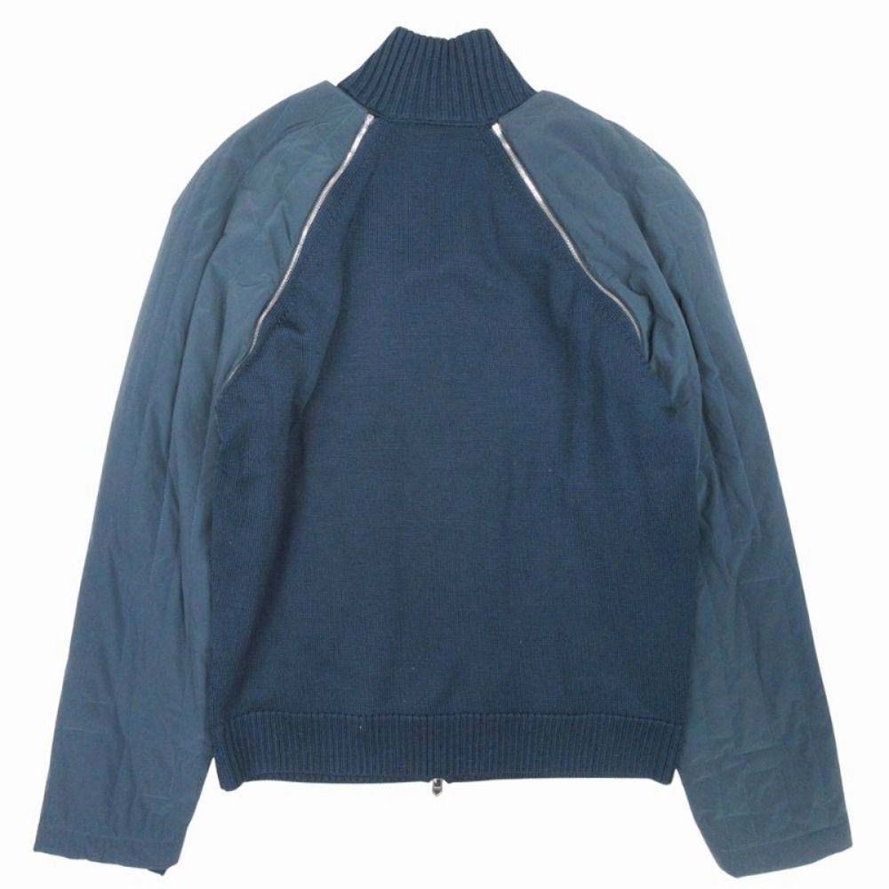 Hermes Pattern Quilted Jacket Knit Contrast Zip Up S Navy