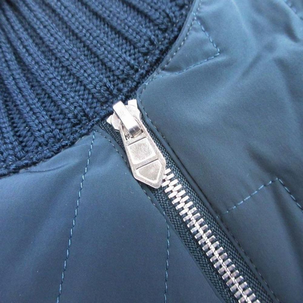 Hermes Pattern Quilted Jacket Knit Contrast Zip Up S Navy