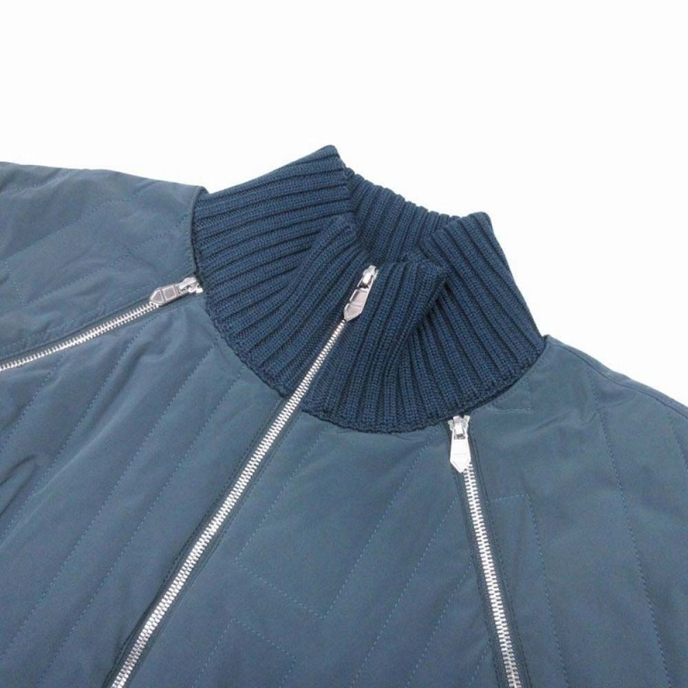 Hermes Pattern Quilted Jacket Knit Contrast Zip Up S Navy