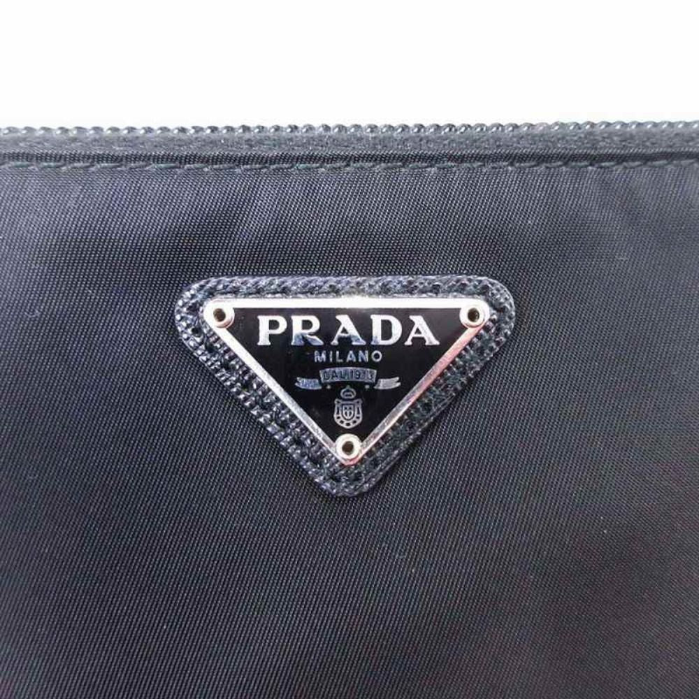 Prada Robot Metal Applique Pouch Clutch Nylon Triangle Plate Black