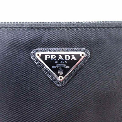 Prada Robot Metal Applique Pouch Clutch Nylon Triangle Plate Black