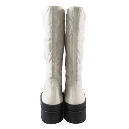 Hermes Leather Long Boots Exlibris Quilted Logo Shoes 35.5 Ivory