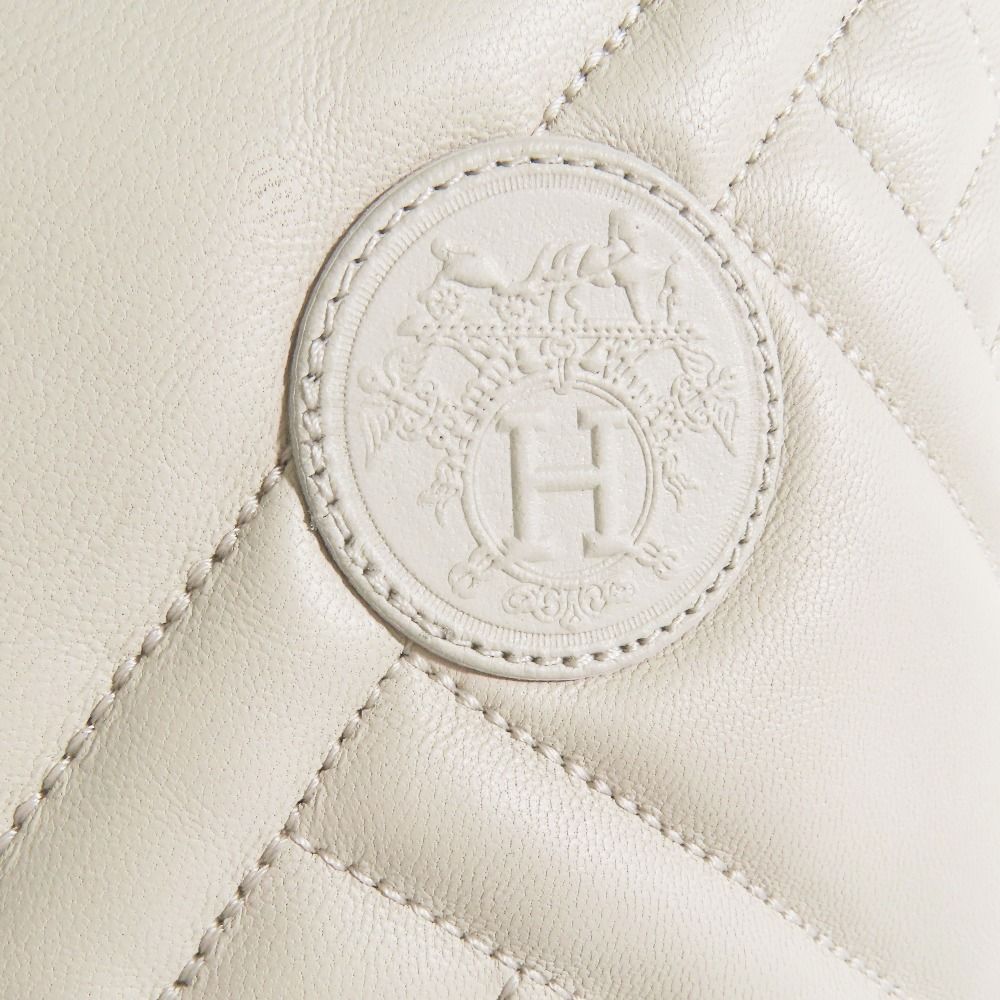 Hermes Leather Long Boots Exlibris Quilted Logo Shoes 35.5 Ivory