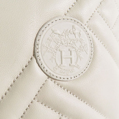 Hermes Leather Long Boots Exlibris Quilted Logo Shoes 35.5 Ivory