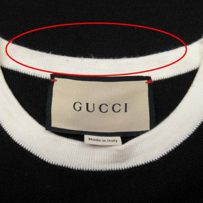 Gucci GG Logo Embroidery Short Sleeve Wool Knit Top Short Sweater S Black