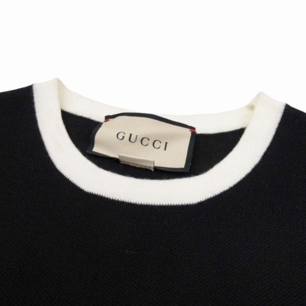 Gucci GG Logo Embroidery Short Sleeve Wool Knit Top Short Sweater S Black