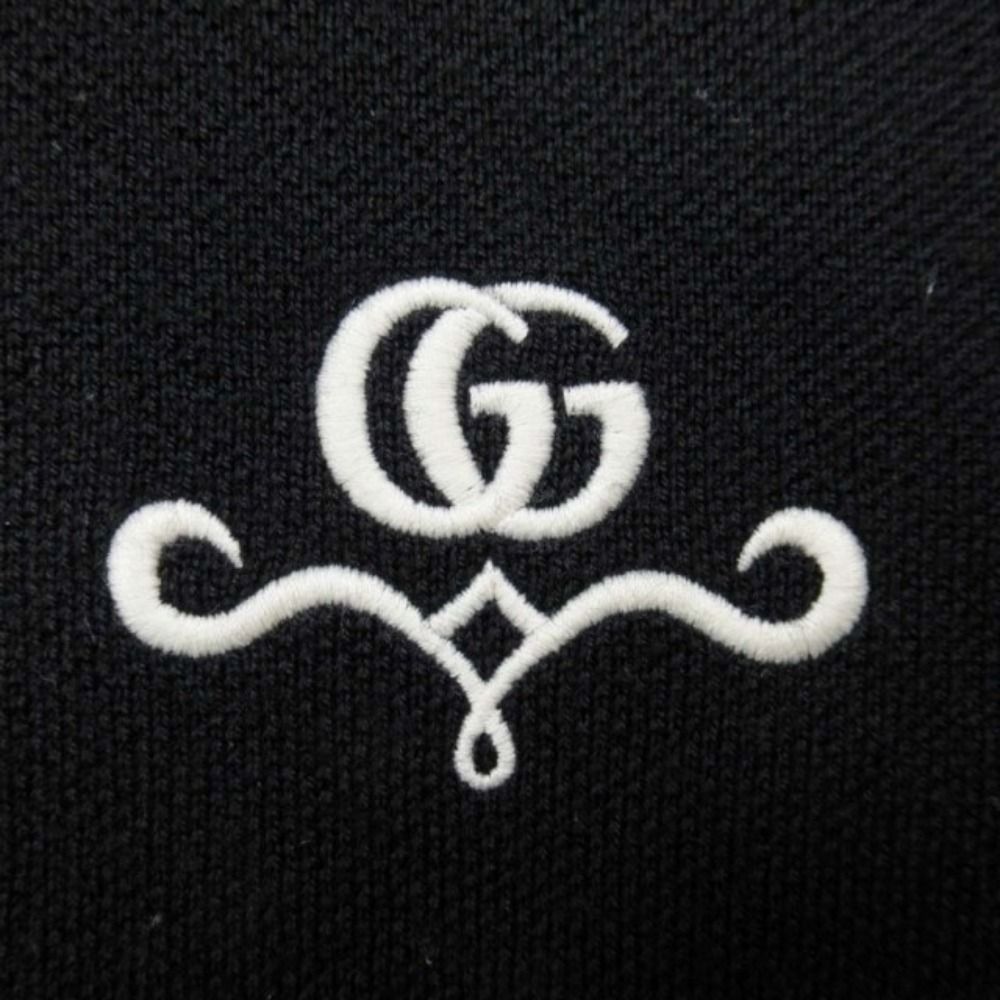 Gucci GG Logo Embroidery Short Sleeve Wool Knit Top Short Sweater S Black