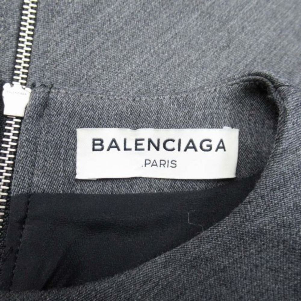 Balenciaga French Sleeve Long Dress Irregular Hem 34 Gray