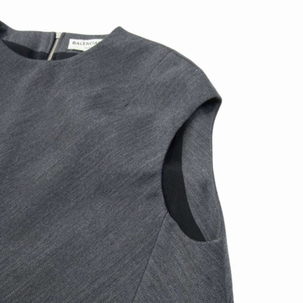 Balenciaga French Sleeve Long Dress Irregular Hem 34 Gray