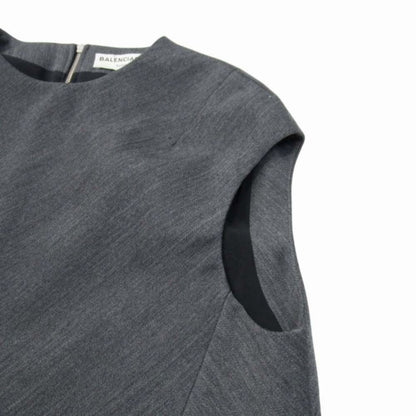 Balenciaga French Sleeve Long Dress Irregular Hem 34 Gray