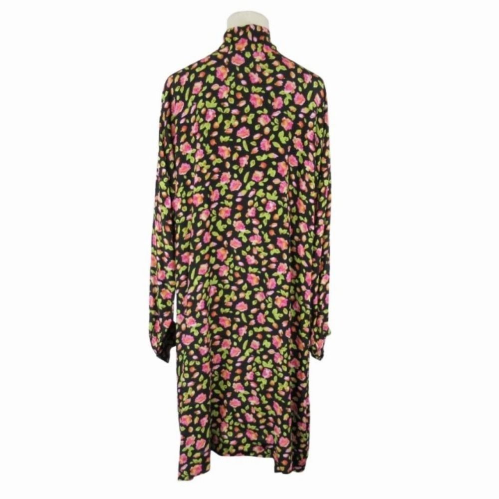 Balenciaga Floral Pattern Silk Chiffon Bowtie Shirt Dress Blouse 36 Black