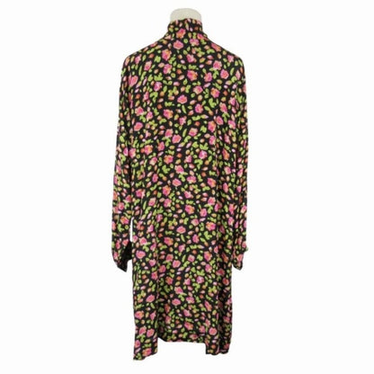 Balenciaga Floral Pattern Silk Chiffon Bowtie Shirt Dress Blouse 36 Black