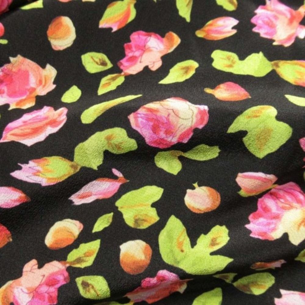Balenciaga Floral Pattern Silk Chiffon Bowtie Shirt Dress Blouse 36 Black