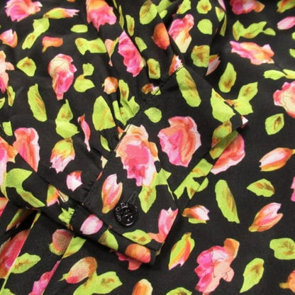 Balenciaga Floral Pattern Silk Chiffon Bowtie Shirt Dress Blouse 36 Black